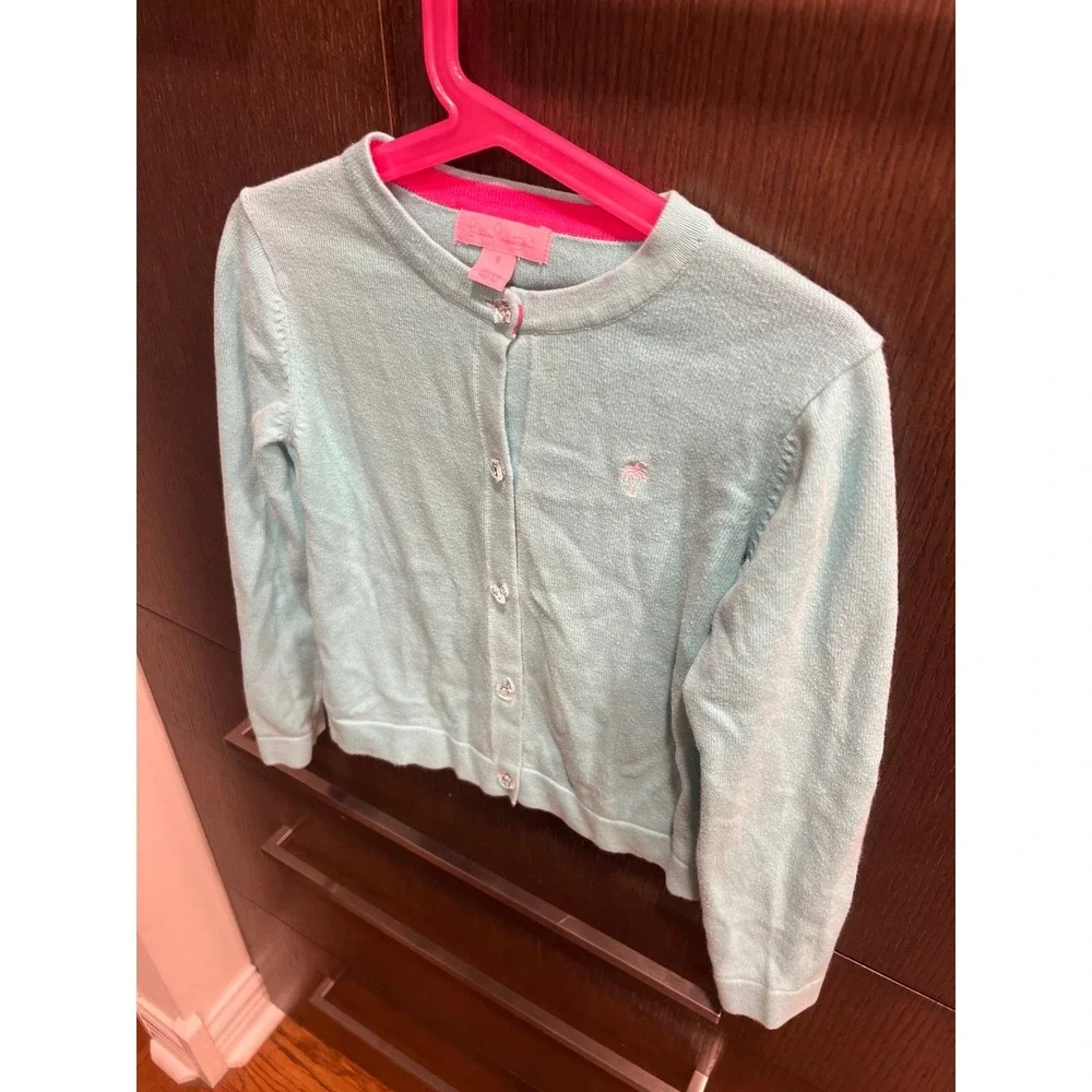 LILLY PULITZER‎ GIRLS SZ 6 CARDIGAN SWEATER TEAL COTTON CLASSIC BUTTON UP CARDY